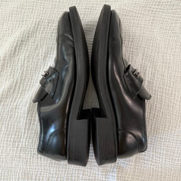 Skechers Slip On Loafer Size 13 Black Leather Silver Metal Rubber Sole - Picture 3 of 13